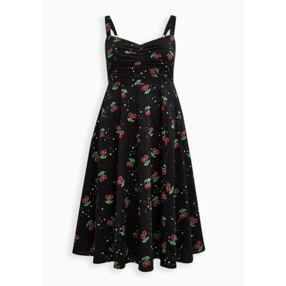 NWT Retro Chic By Torrid Midi Skater Fit & Flare Dress Black Cherries Sz 4 (26)